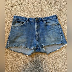 Lee distressed high rise cut off denim shorts